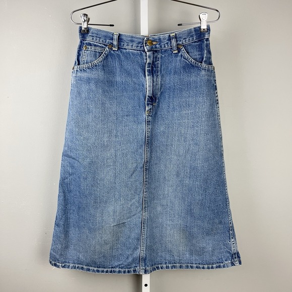 L.L. Bean Dresses & Skirts - Vintage L.L. Bean Denim Jean Midi Skirt Womens 12 A-Line Blue 28 Waist Boho